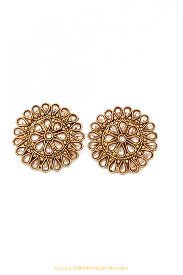 Antique Gold Finished Polki Studs By PTJ